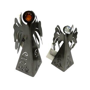 METALLIC EVOLUTION Steel Angel Sculptures Set Artistic Glass Marble Accents Cana